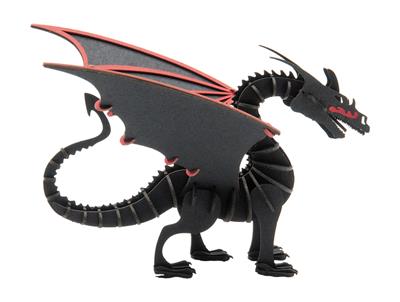 3D Paper Model Dragon in black with red accents, perfect for collectors; measures 11x8x10cm.