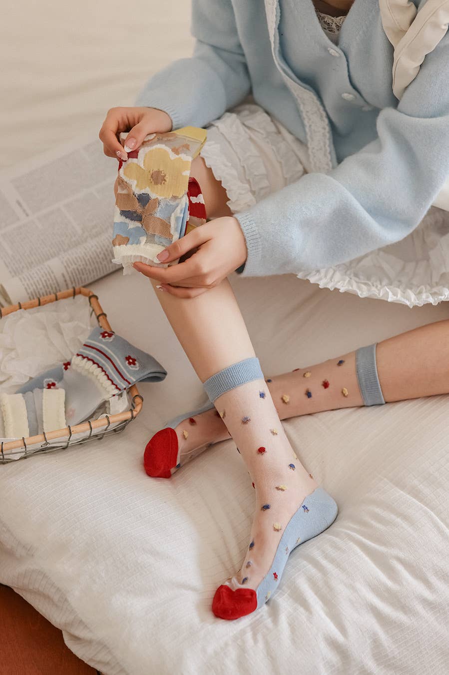 Chaussettes transparentes Fleurs