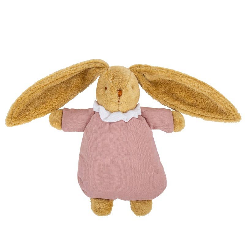 Lapin Nid D'Ange Doudou Avec Hochet - Coton Bio vieux rose
