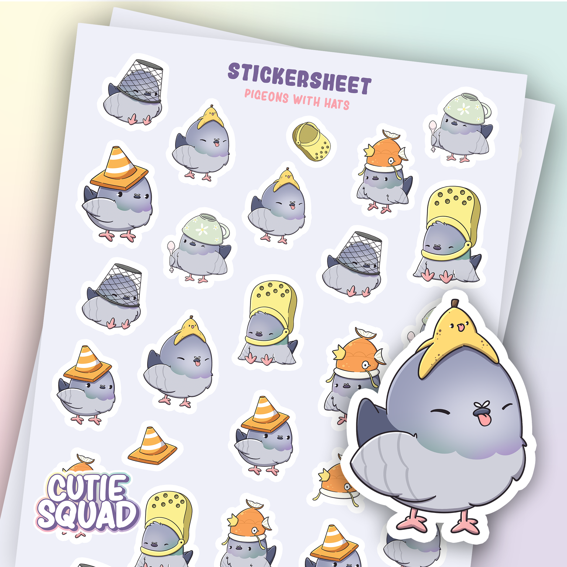 Planches d'autocollants Pigeon avec chapeaux