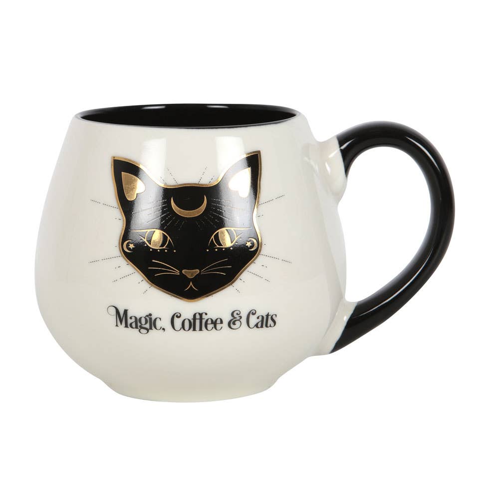 Abgerundete Tasse „Magie, Kaffee & Katzen“
