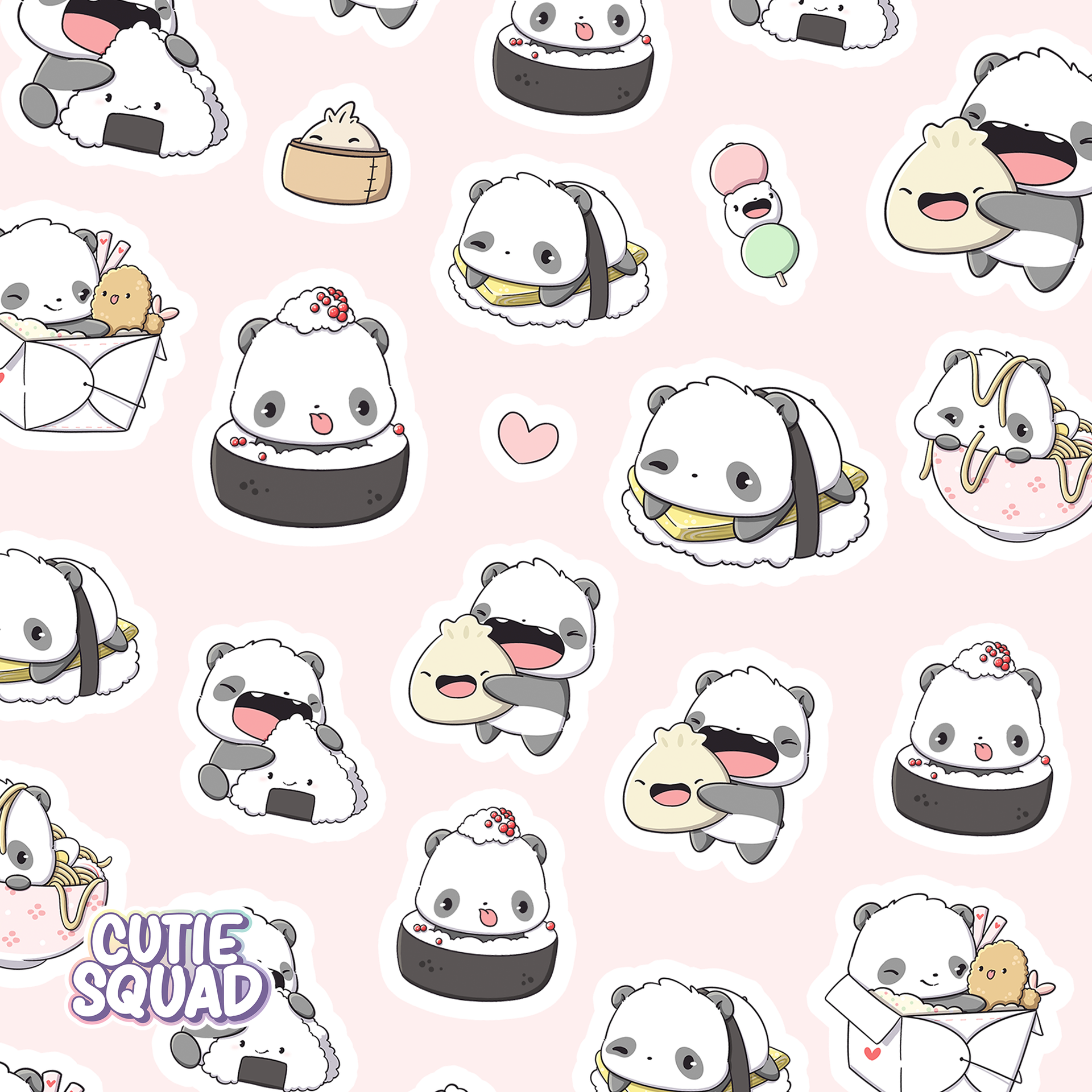 Planches d'autocollants Panda Sushis