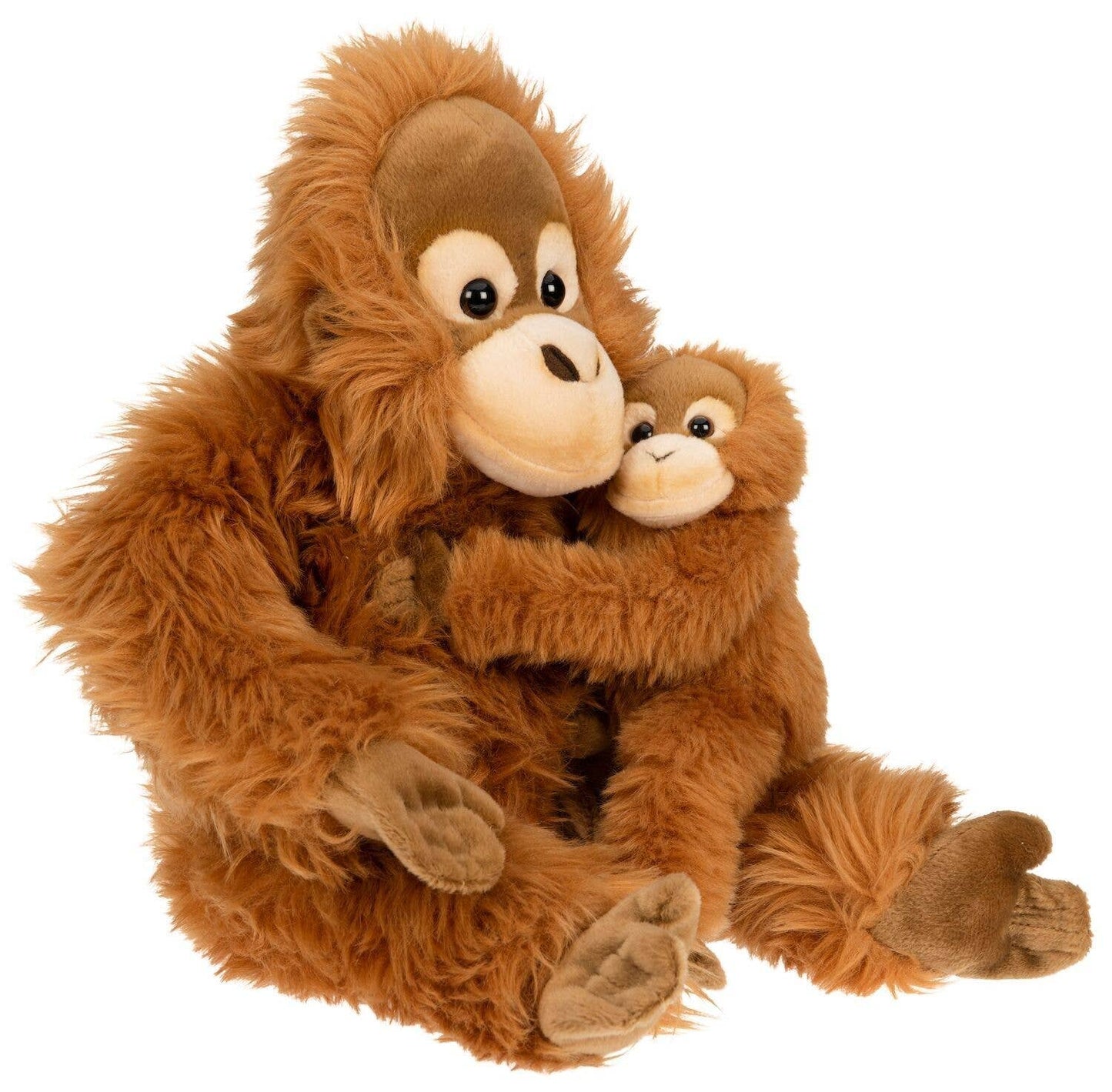 Plush orangutan with baby, sitting