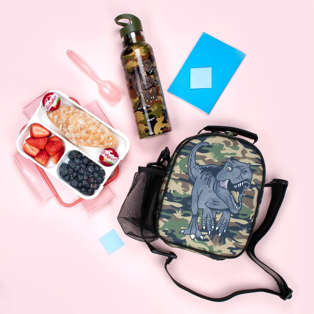 Bouteille en acier inoxydable 600 ml avec paille – Dinosaure camouflage