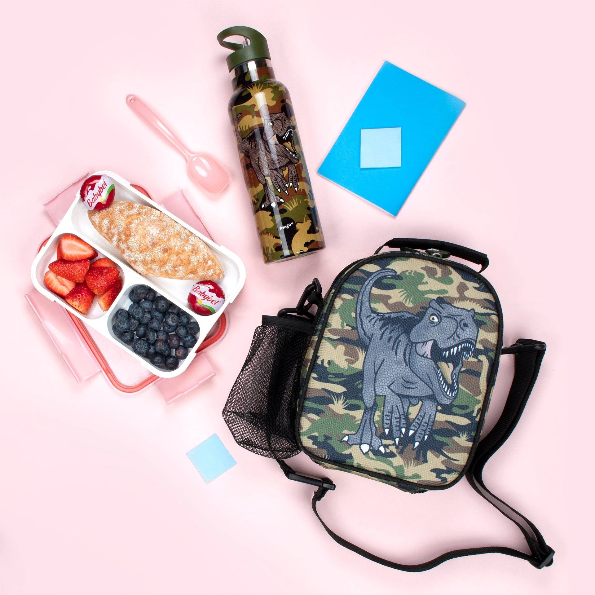 Bouteille en acier inoxydable 600 ml avec paille – Dinosaure camouflage
