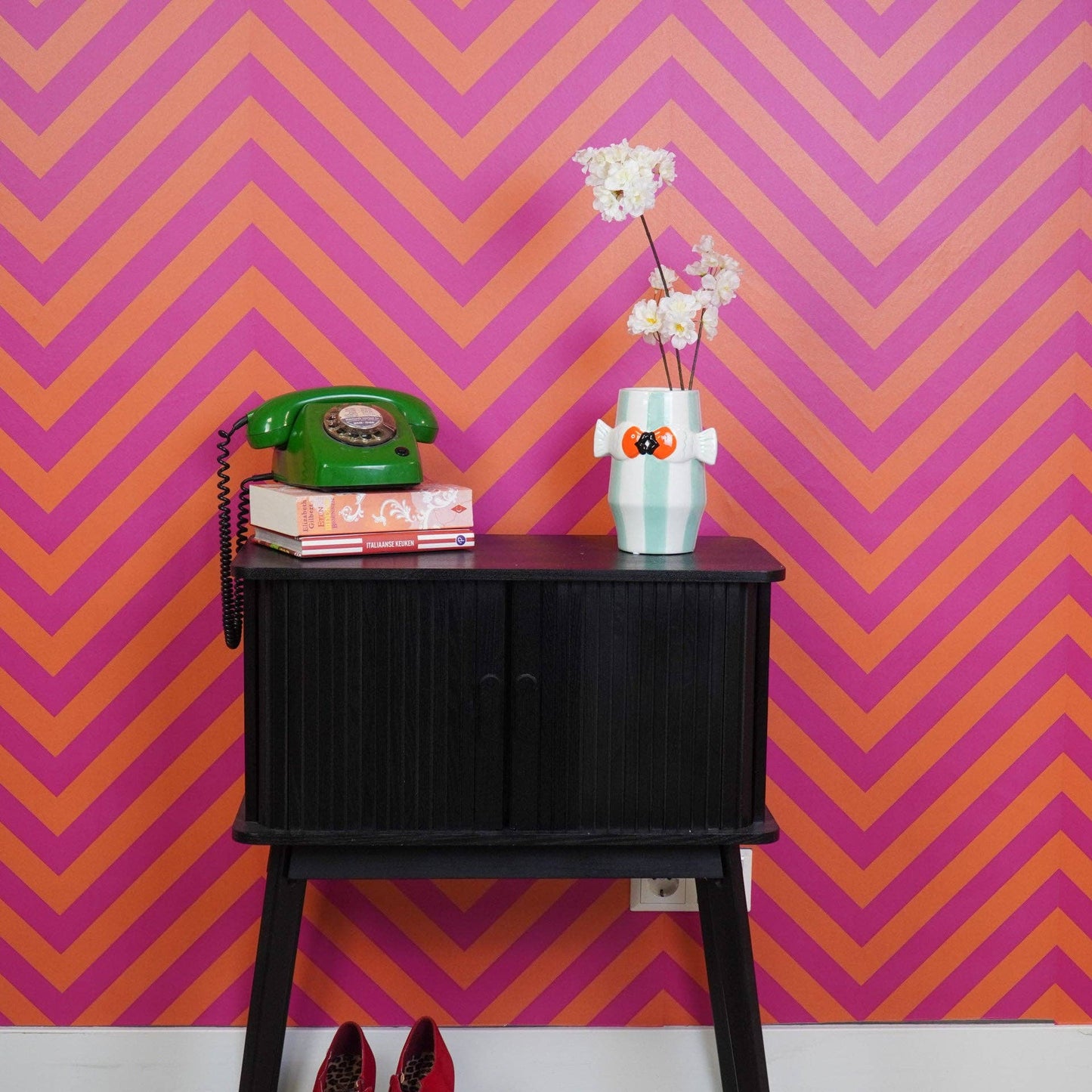 Vase - Vase à fleurs Poisson-Menthe/Blanc/Orange - 14x11,5x18,5cm