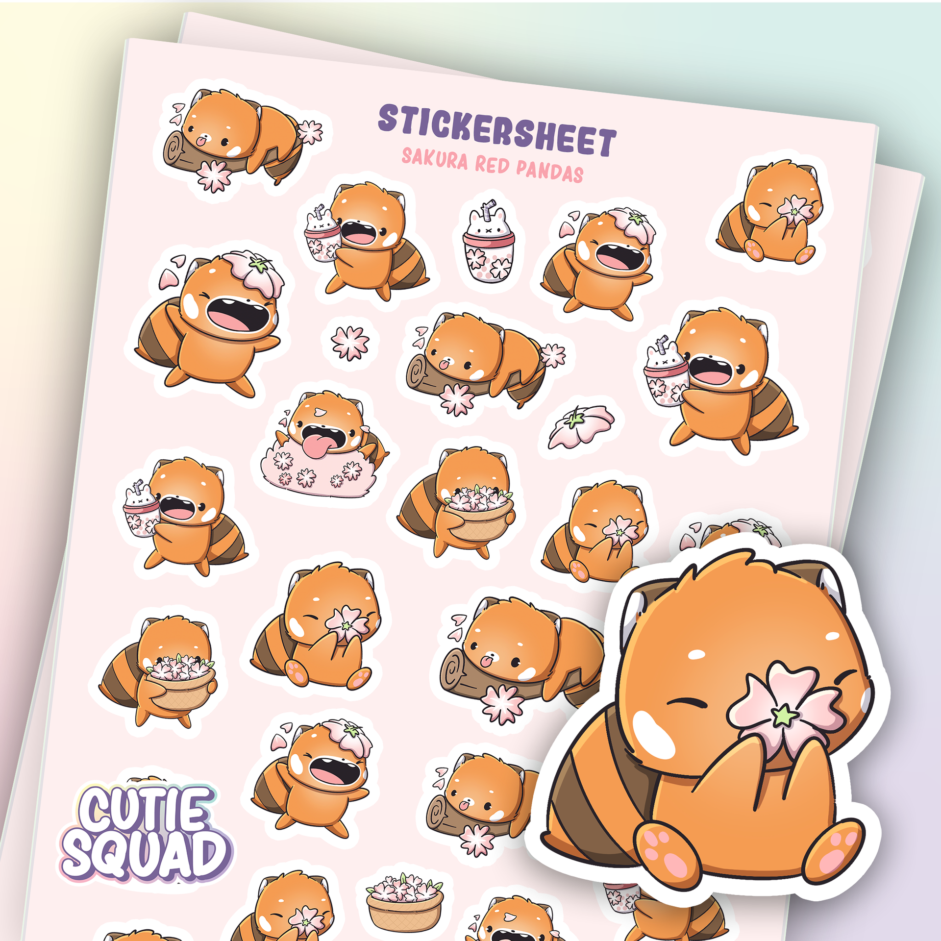 Planches d'autocollants Panda roux Sakura