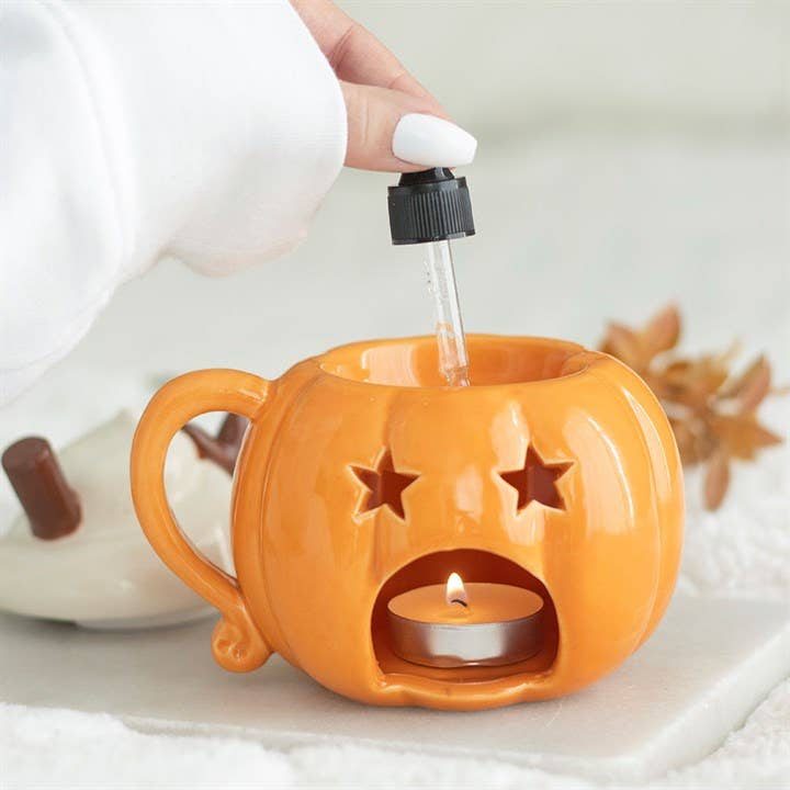 Brûle-parfum et chauffe-cire citrouille  d'automne avec couvercle crème
