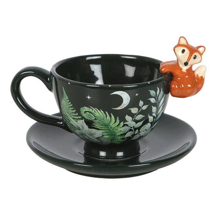 Tasse à thé imprimée forêt verte avec renard