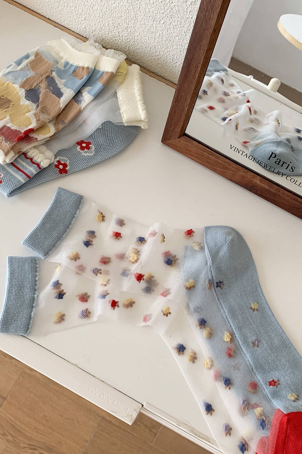 Chaussettes transparentes Fleurs
