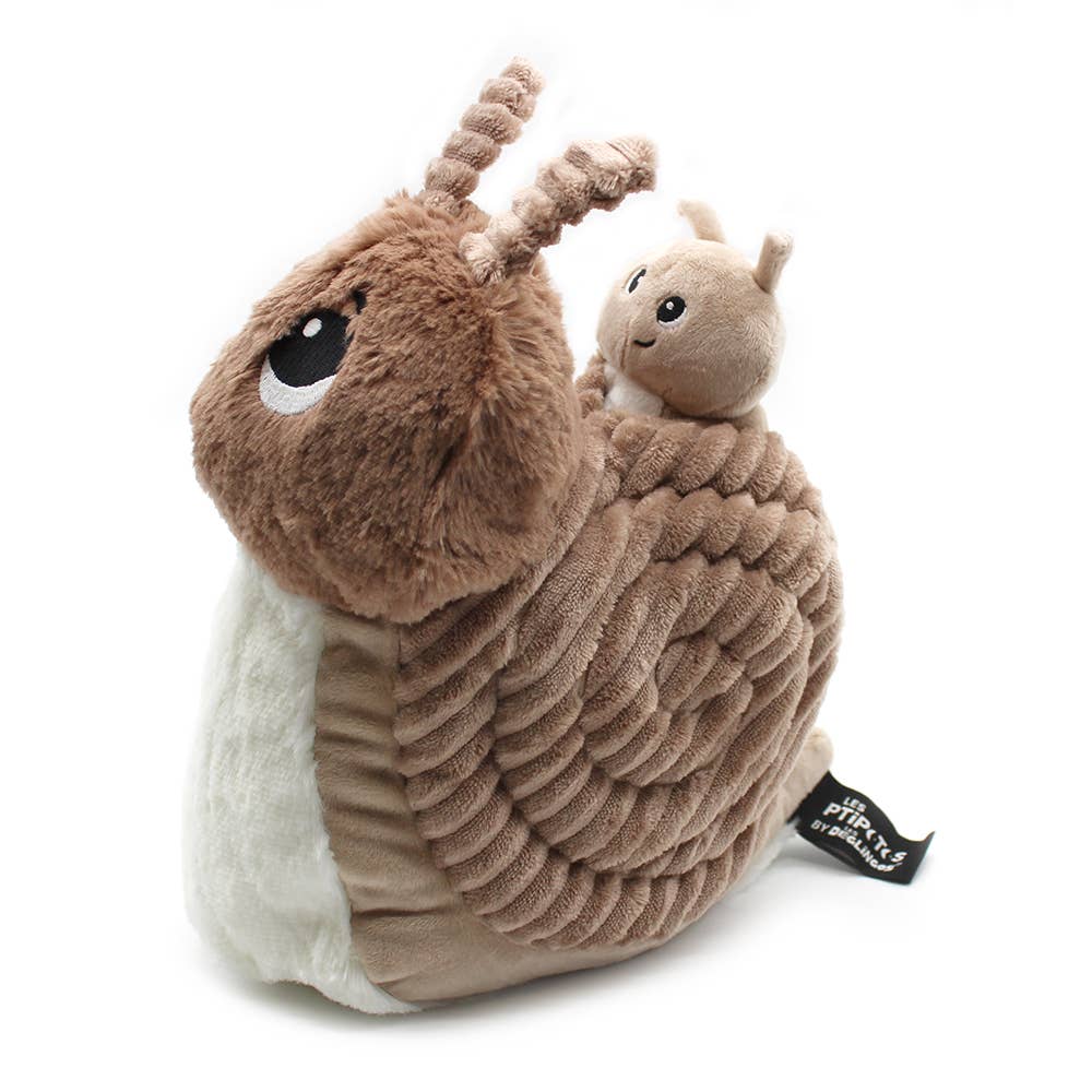 Speedou the snail mom and baby plush, brown and beige – Les Ptipotos