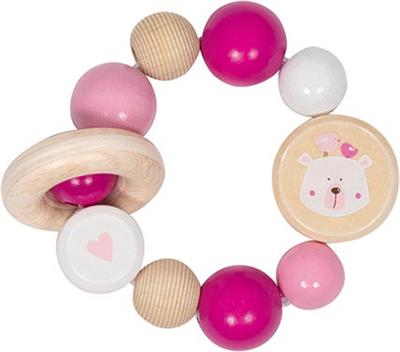 Goki Baby Hochet: OURS POLAIRE diam.8,5cm, avec élastique, bois, en boîte fenêtre