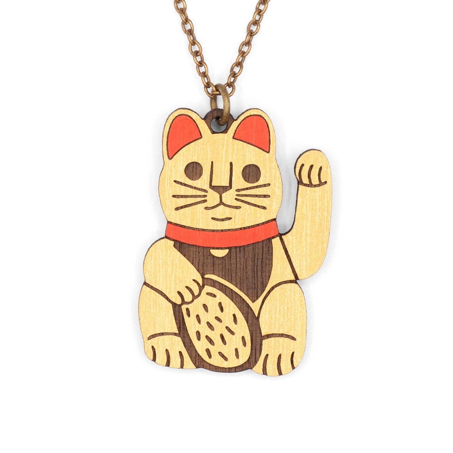 collier chat chanceux en bois materia rica 