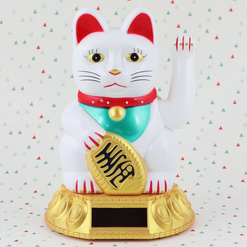Chat chanceux solaire blanc 18cm