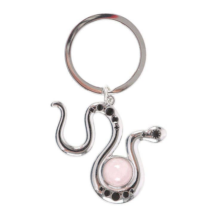 Porte-clés serpent avec cristal de quartz rose