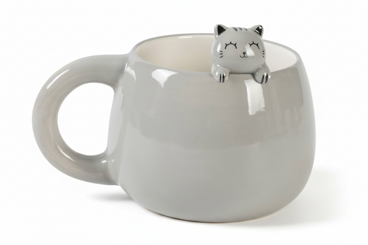 Tasse mit grauer Katzenfigur