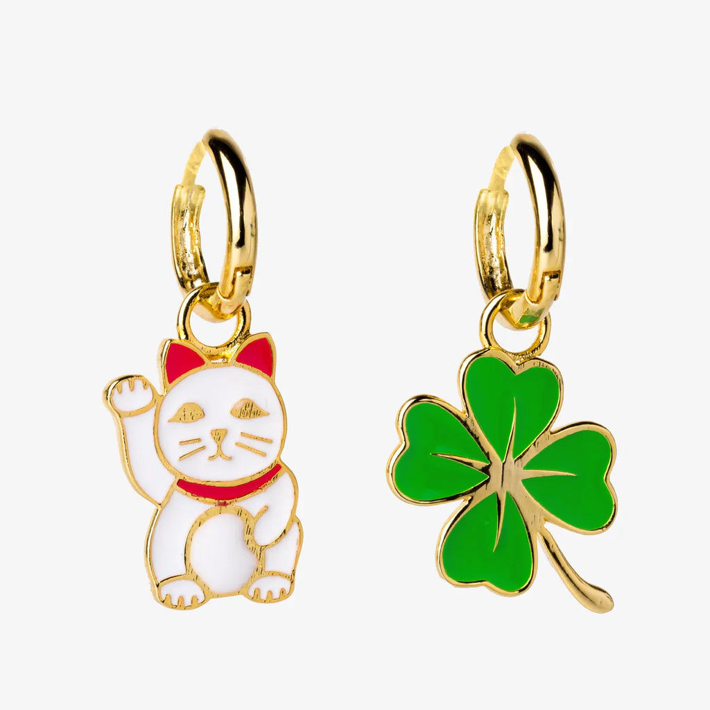 boucles d oreilles creoles chat chanceux et trefle yellow owl workshop 