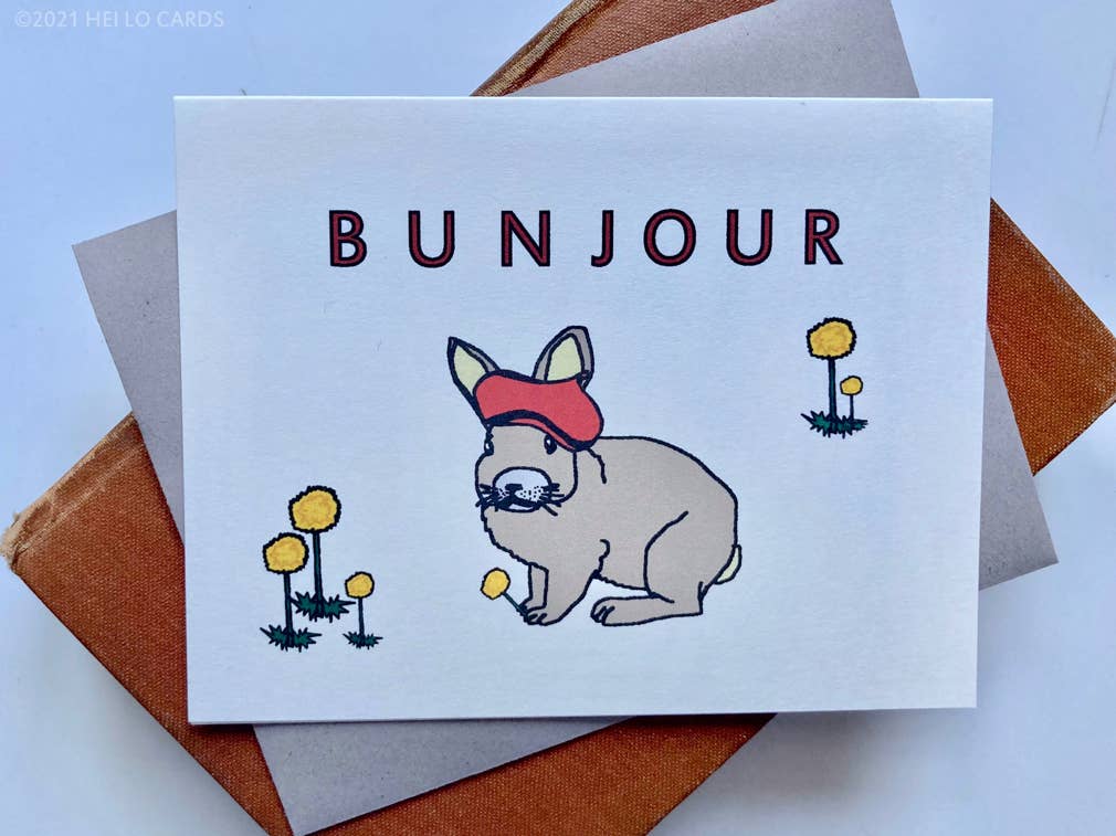 Carte de vœux lapin « Bunjour »