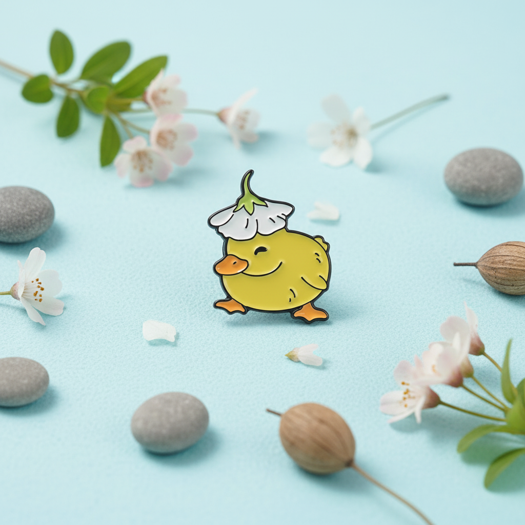 Pins Canard Jaune Fleur