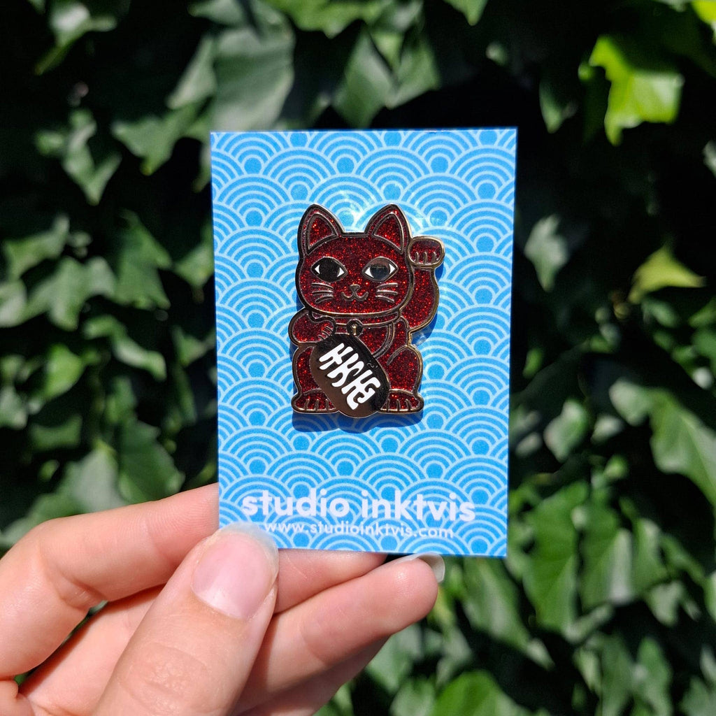 Pin’s Chat Chanceux Rouge Pailletté