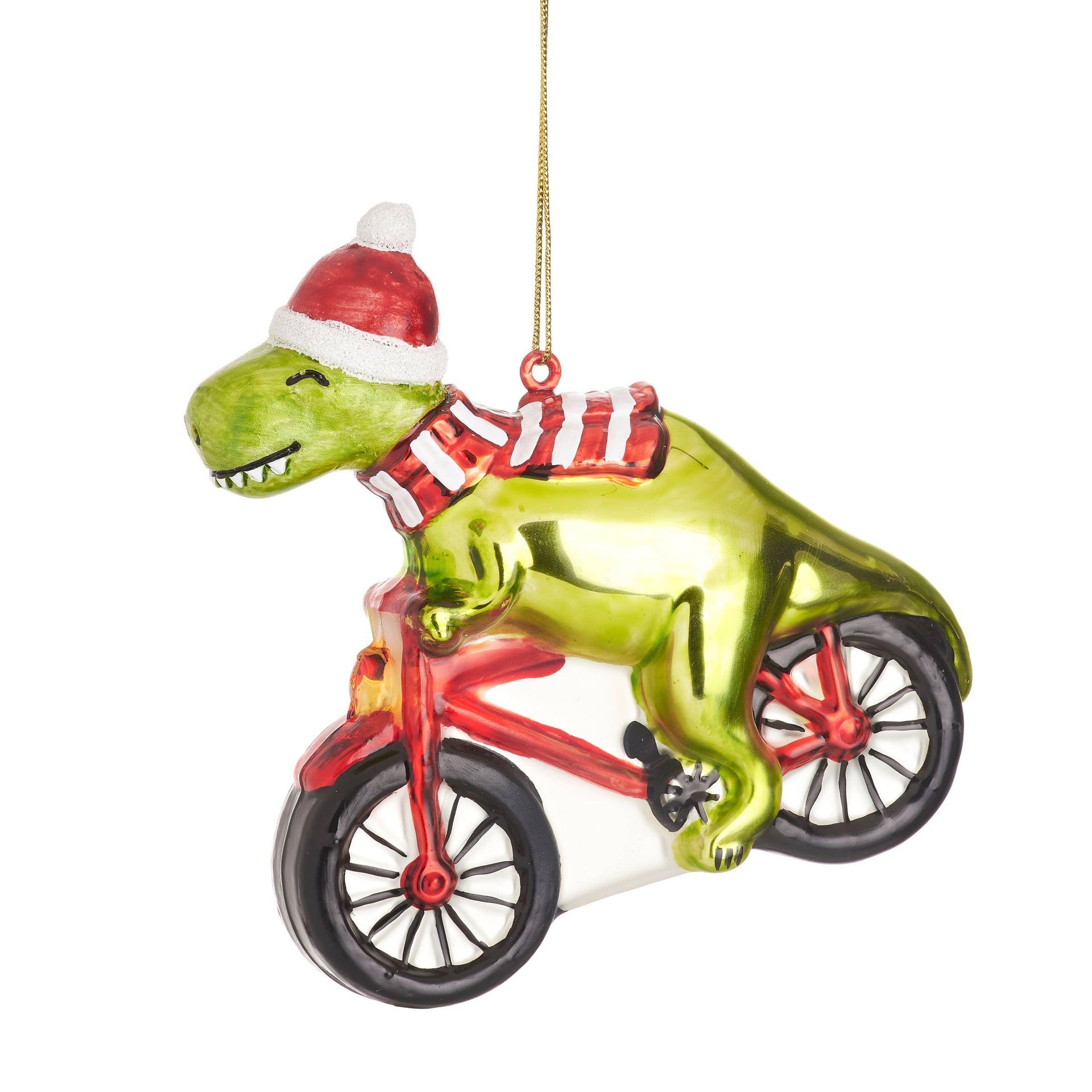 Weihnachtskugel Dinosaurier auf Fahrrad
