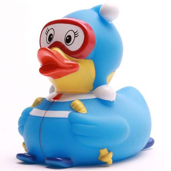 Ente Skifahrerin blau
