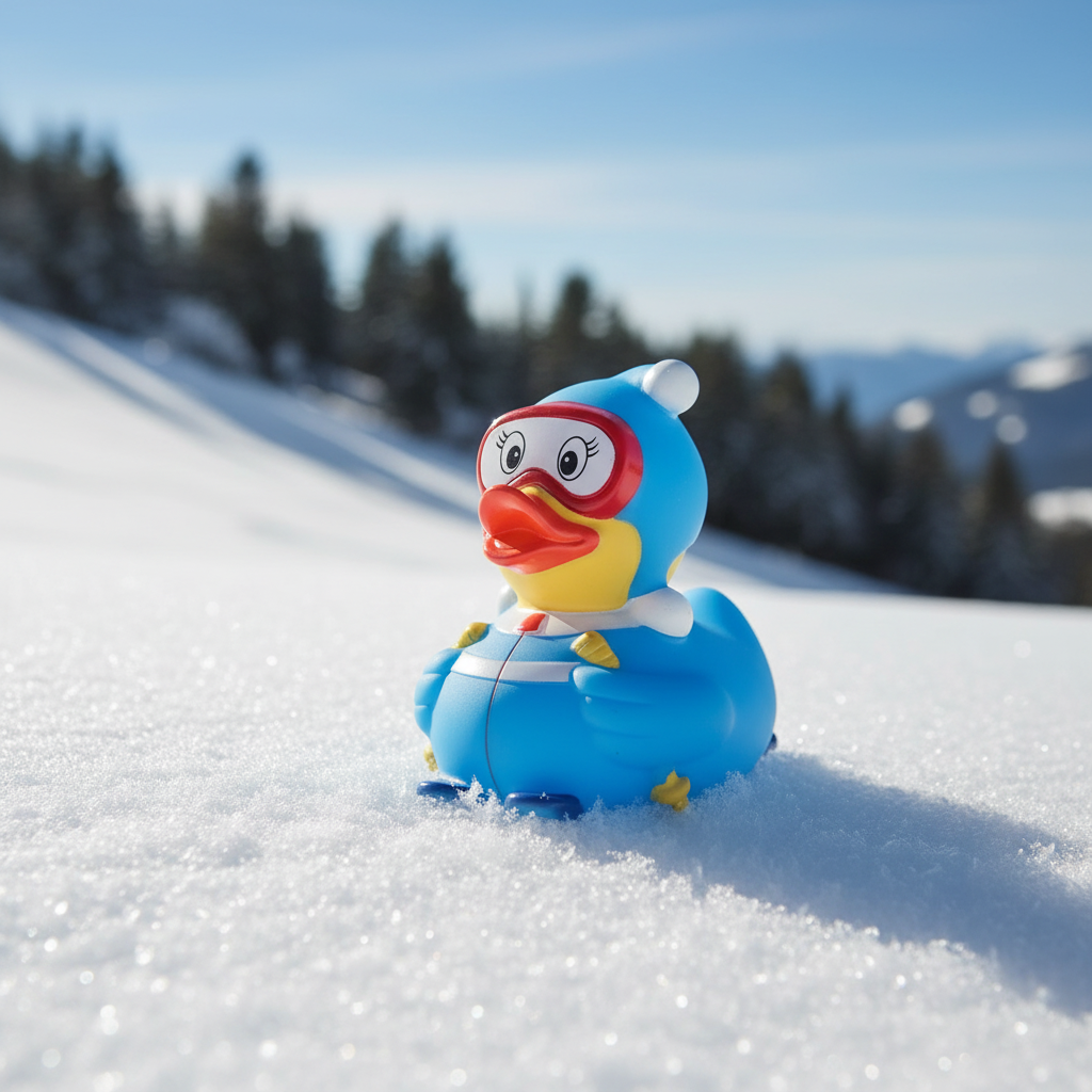 Ente Skifahrerin blau