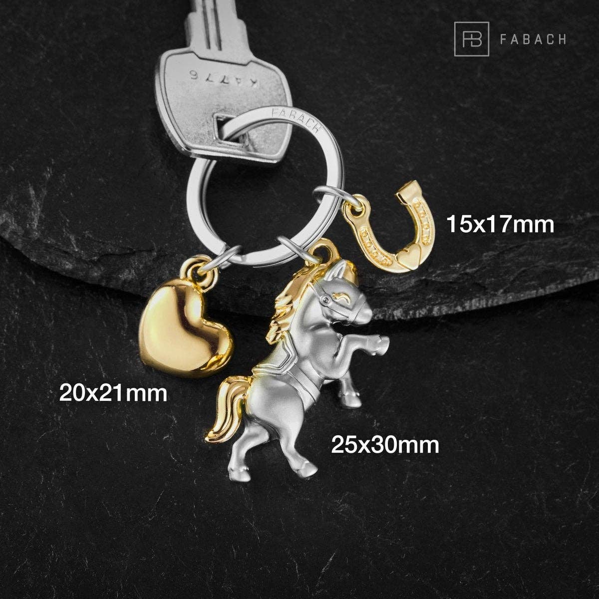 Porte-clés Cheval avec Cœur et Fer à cheval "Pony"