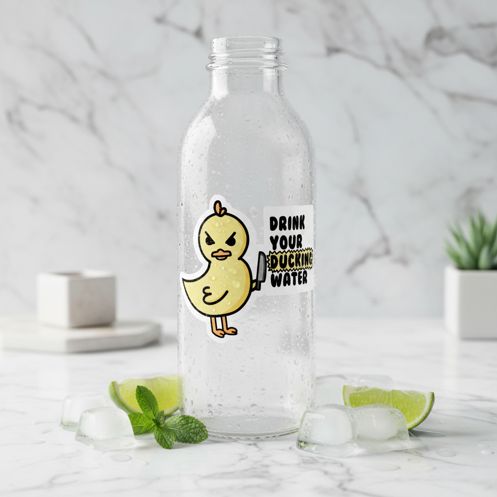 Pegatina de pato "Bebe tu agua de pato"