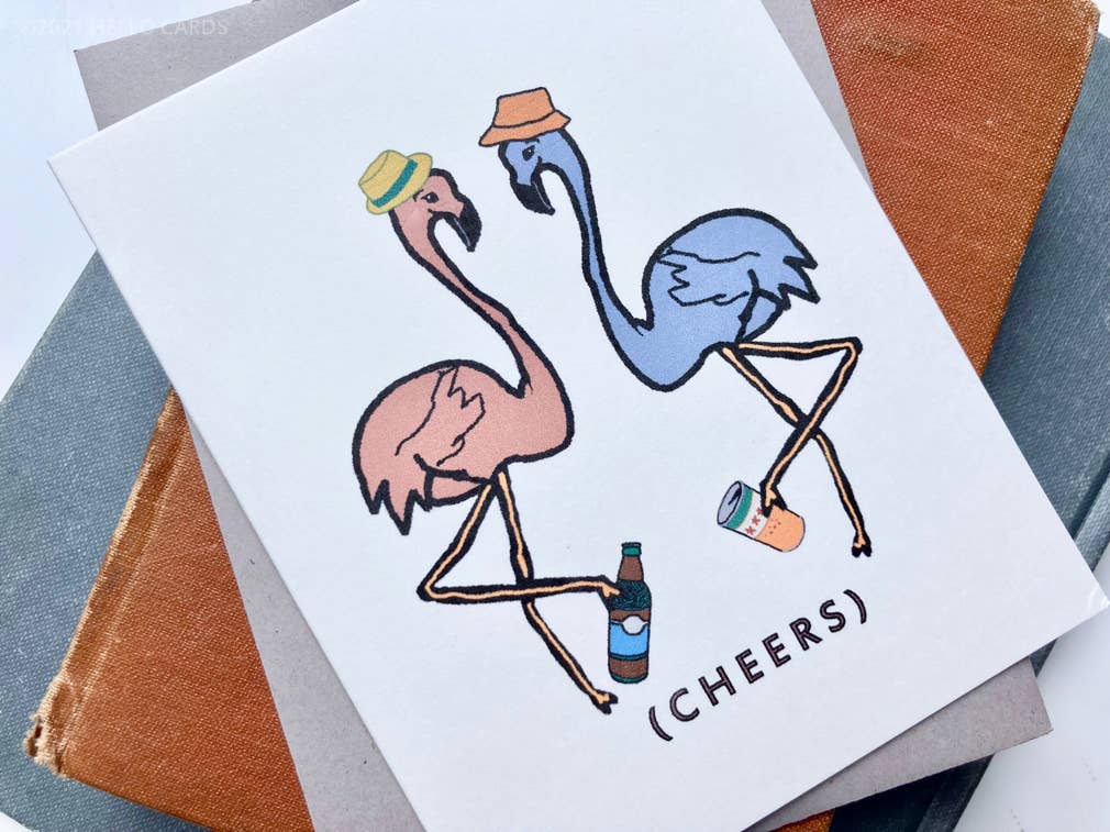 Carte de vœux « Leggy Cheers » Flamingo