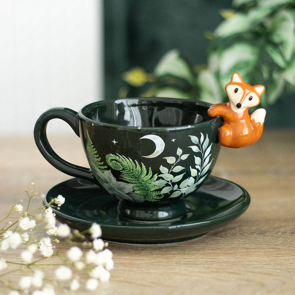 Tasse à thé imprimée forêt verte avec renard