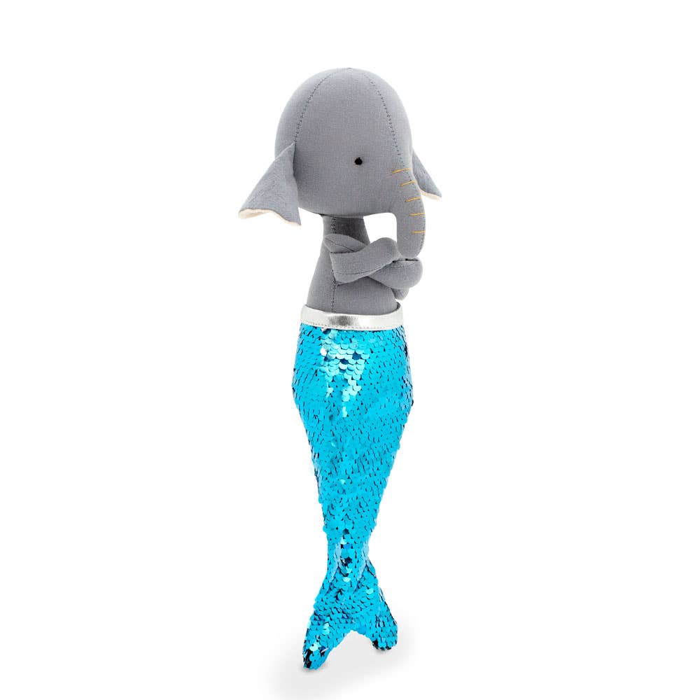 Peluche en coton, Alicia l'éléphant sirène : 29 cm, dès 3 ans