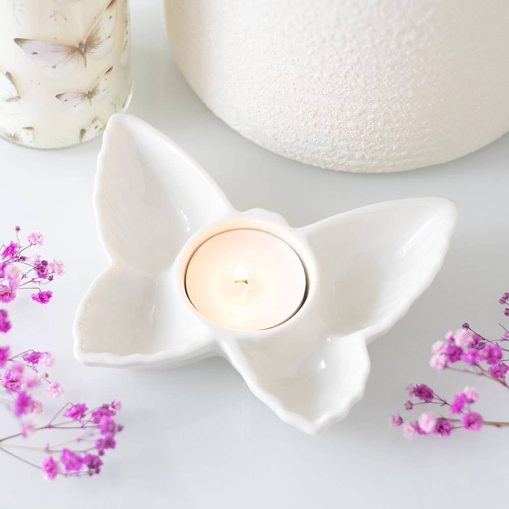 Porte-bougie chauffe-plat papillon blanc