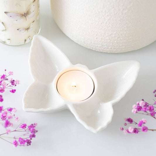 Porte-bougie chauffe-plat papillon blanc