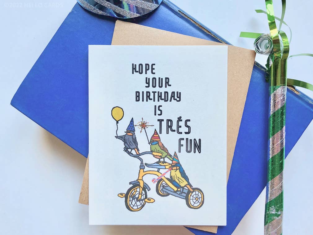 Carte d'anniversaire « Trés Fun » avec oiseaux