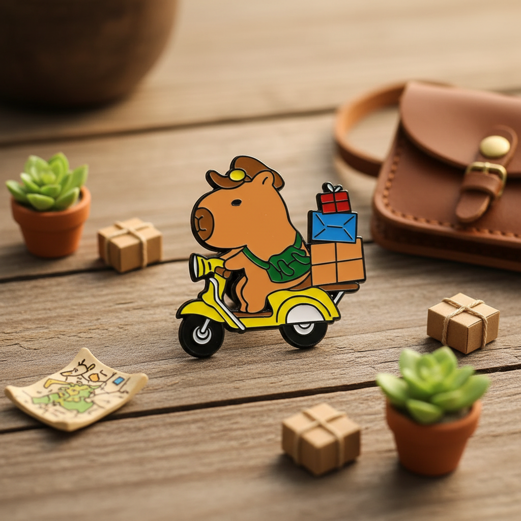 Photo produit - Pin's Capybara sur Scooter