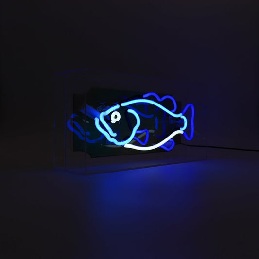 'Trophy Fish' Glas Neon Box Schild - Blau