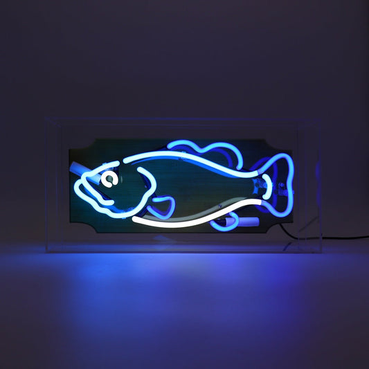 'Trophy Fish' Glas Neon Box Schild - Blau