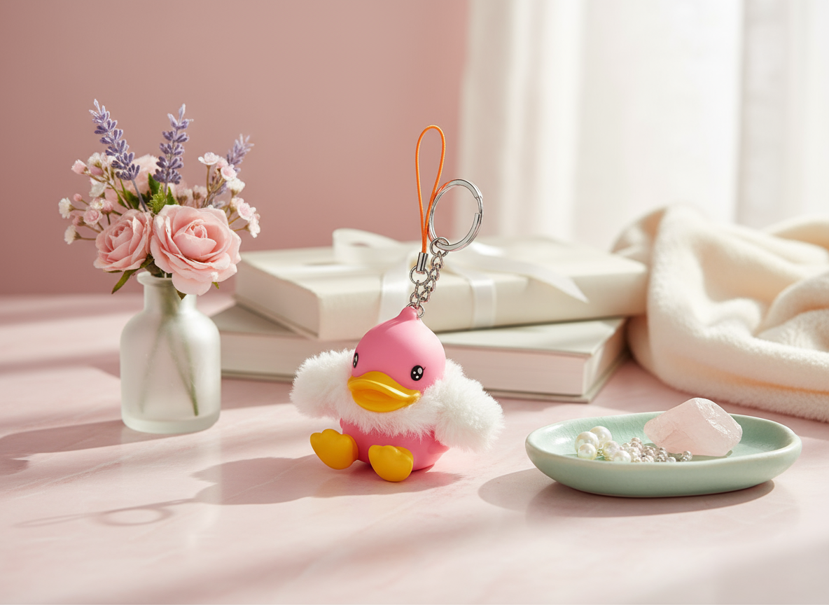 Portachiavi con papera rosa