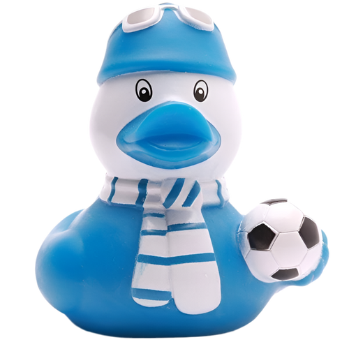 Blaue Fußball-Fan-Ente