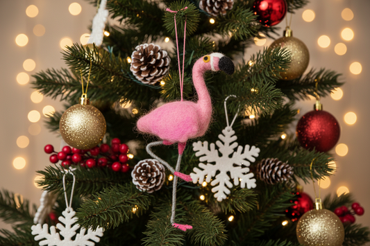Frankie the Flamingo Filt Christmas Ball