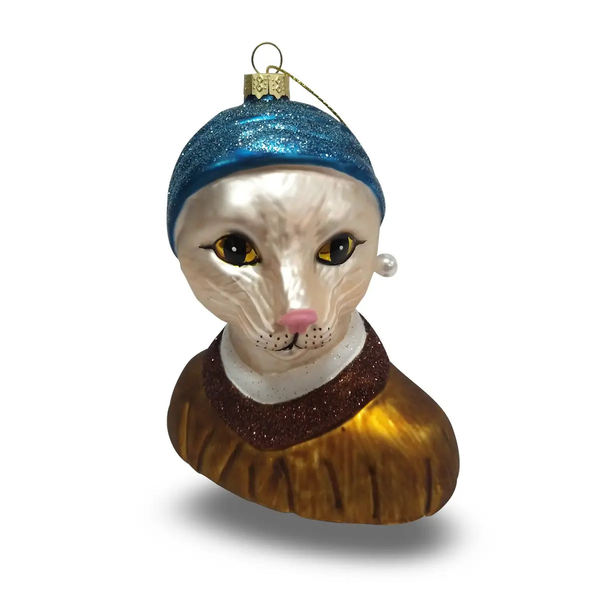 Boule de Noël Jeune Fille à la Perle Chat Blanc Naked Decor CoinCaillerie