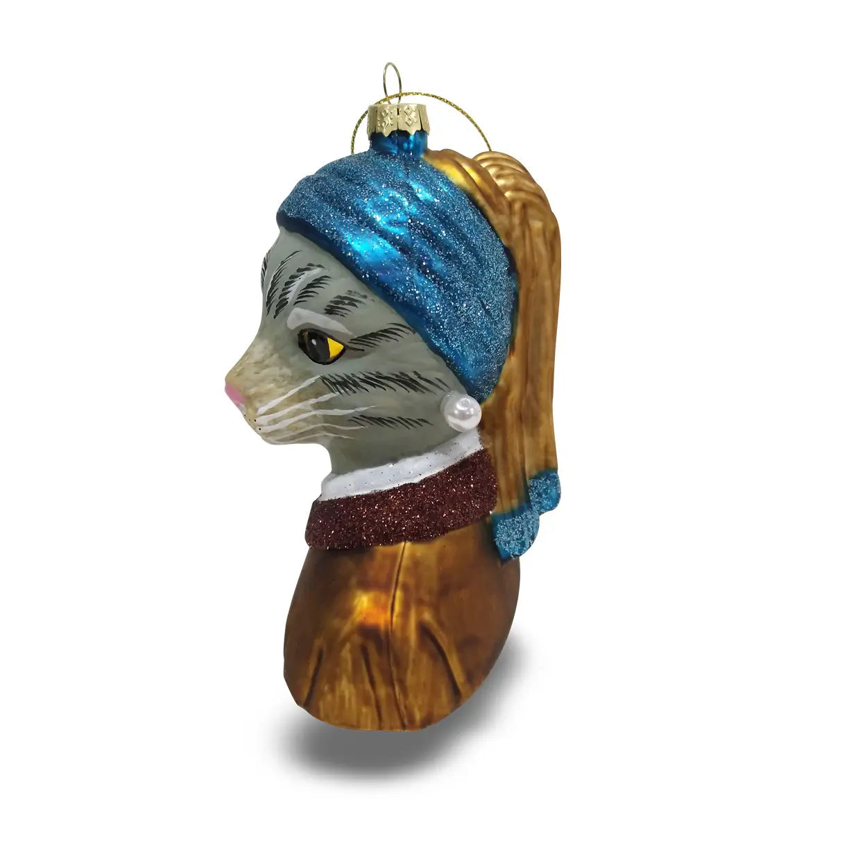 Boule de Noël Jeune Fille à la Perle Chat Tabby Naked Decor CoinCaillerie