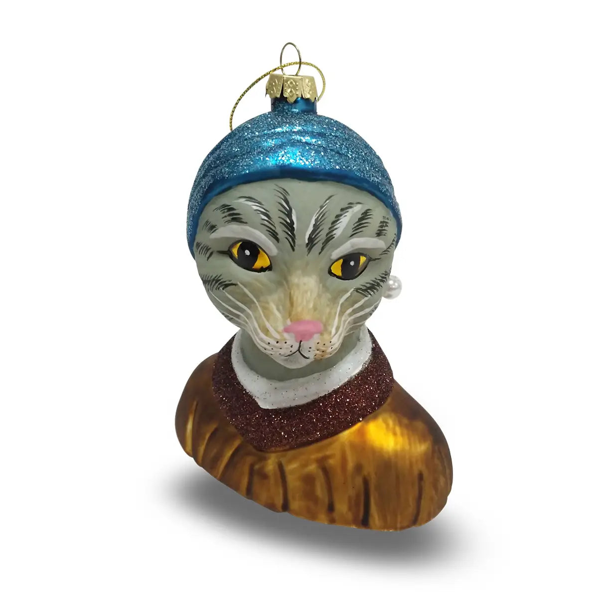 Boule de Noël Jeune Fille à la Perle Chat Tabby Naked Decor CoinCaillerie