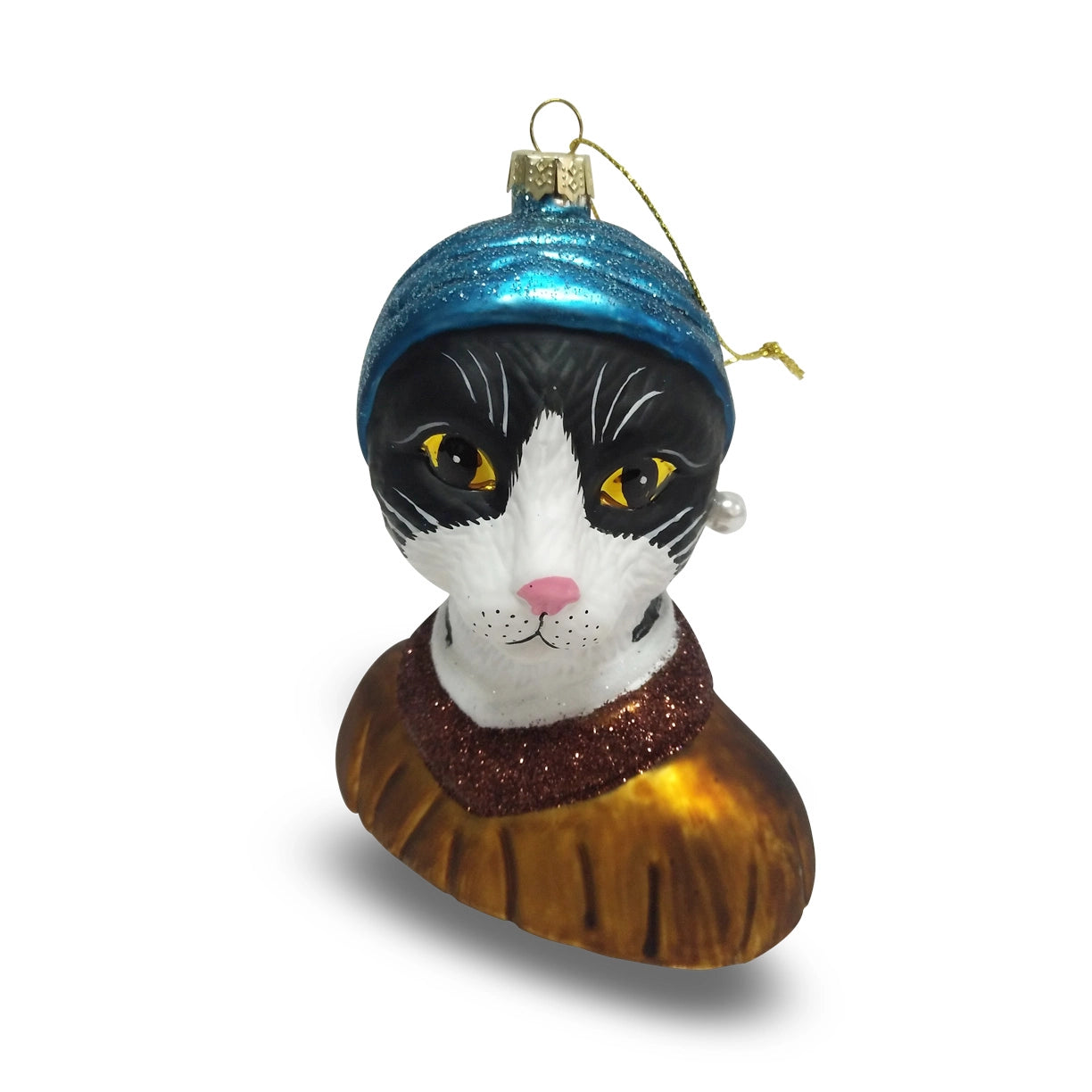 Boule de Noël Jeune Fille à la Perle Chat Tuxedo Naked Decor CoinCaillerie