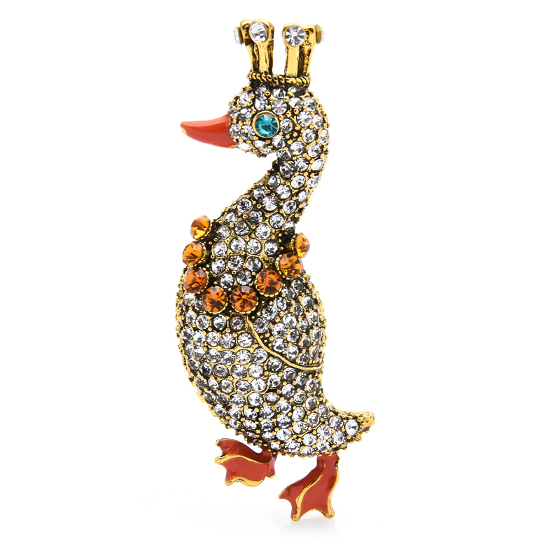 Broche Canard Couronne Strass