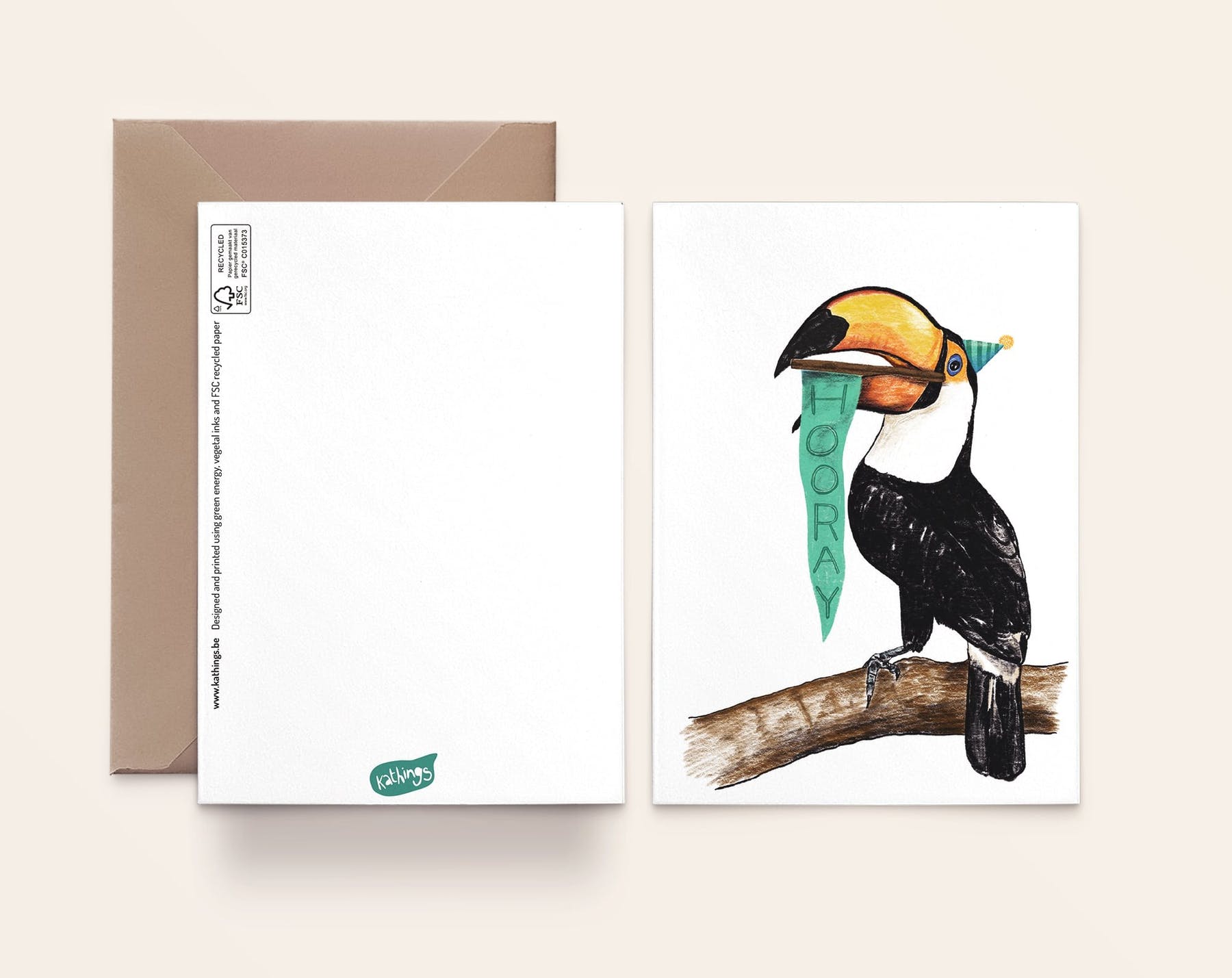 Carte d’anniversaire Toucan Kathings avec enveloppe, format A6 éco-responsable