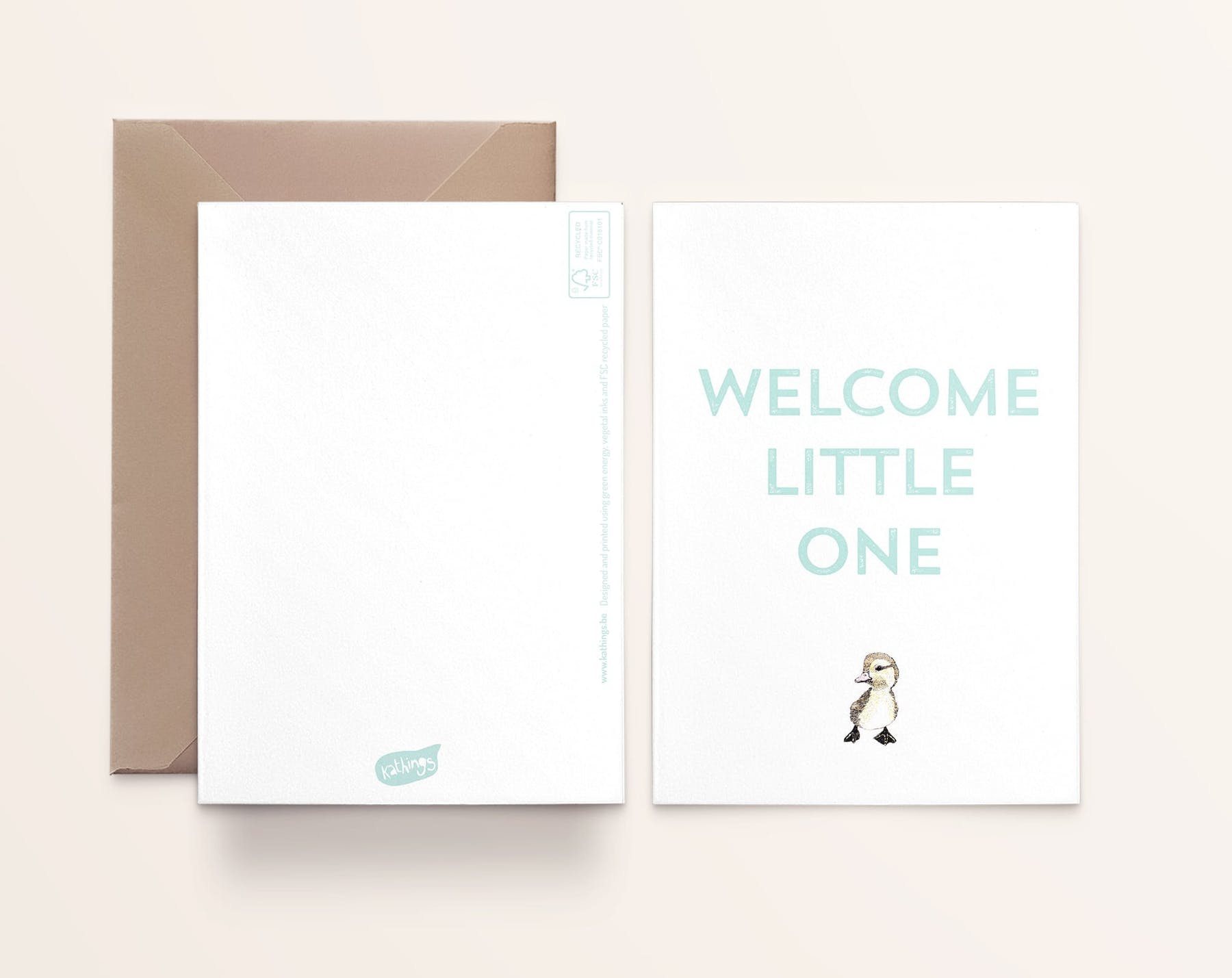 Carte de naissance Canard Kathings Welcome Little One avec enveloppe, format A6 éco-responsable