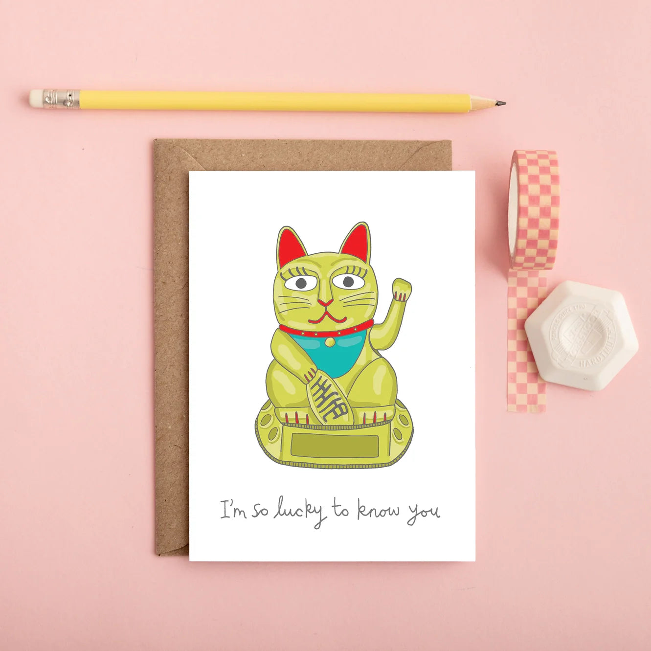 carte de voeux chat chanceux im so lucky to know you youve got pen on your face FN67 67525708