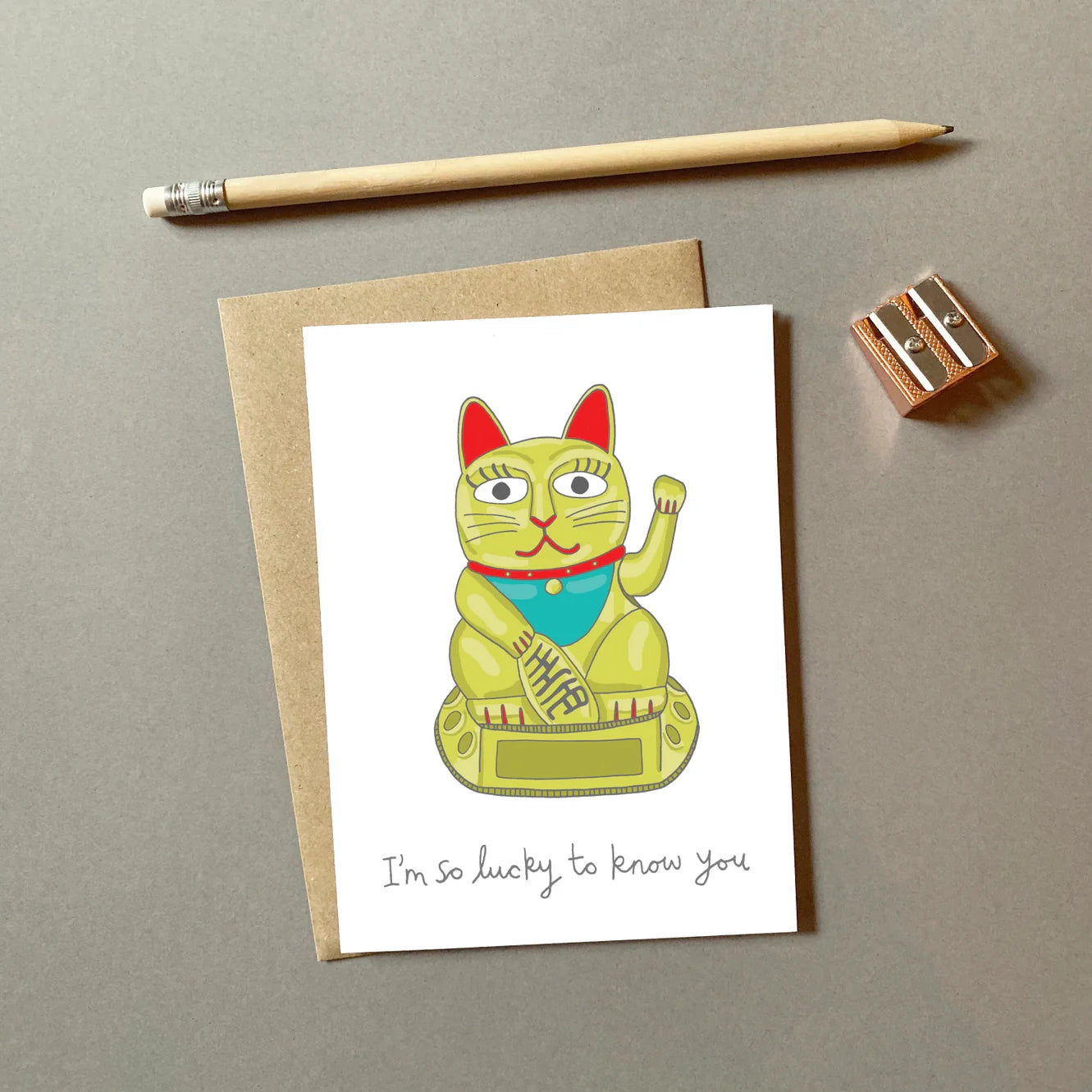 carte de voeux chat chanceux im so lucky to know you youve got pen on your face 